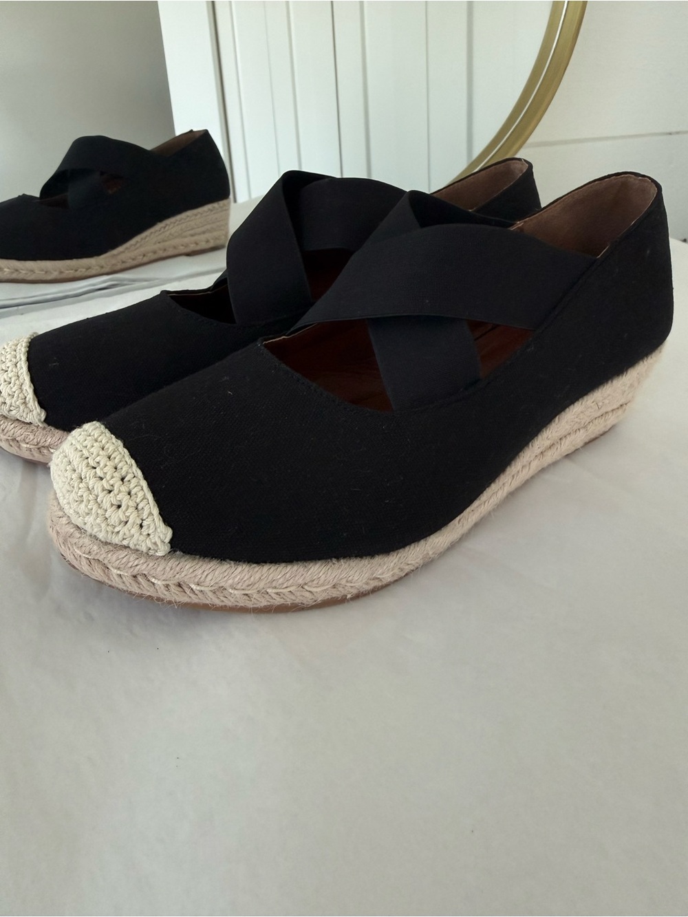 Black Espadrille 2” Wedge Espadrilles with Cross-Strap Detail